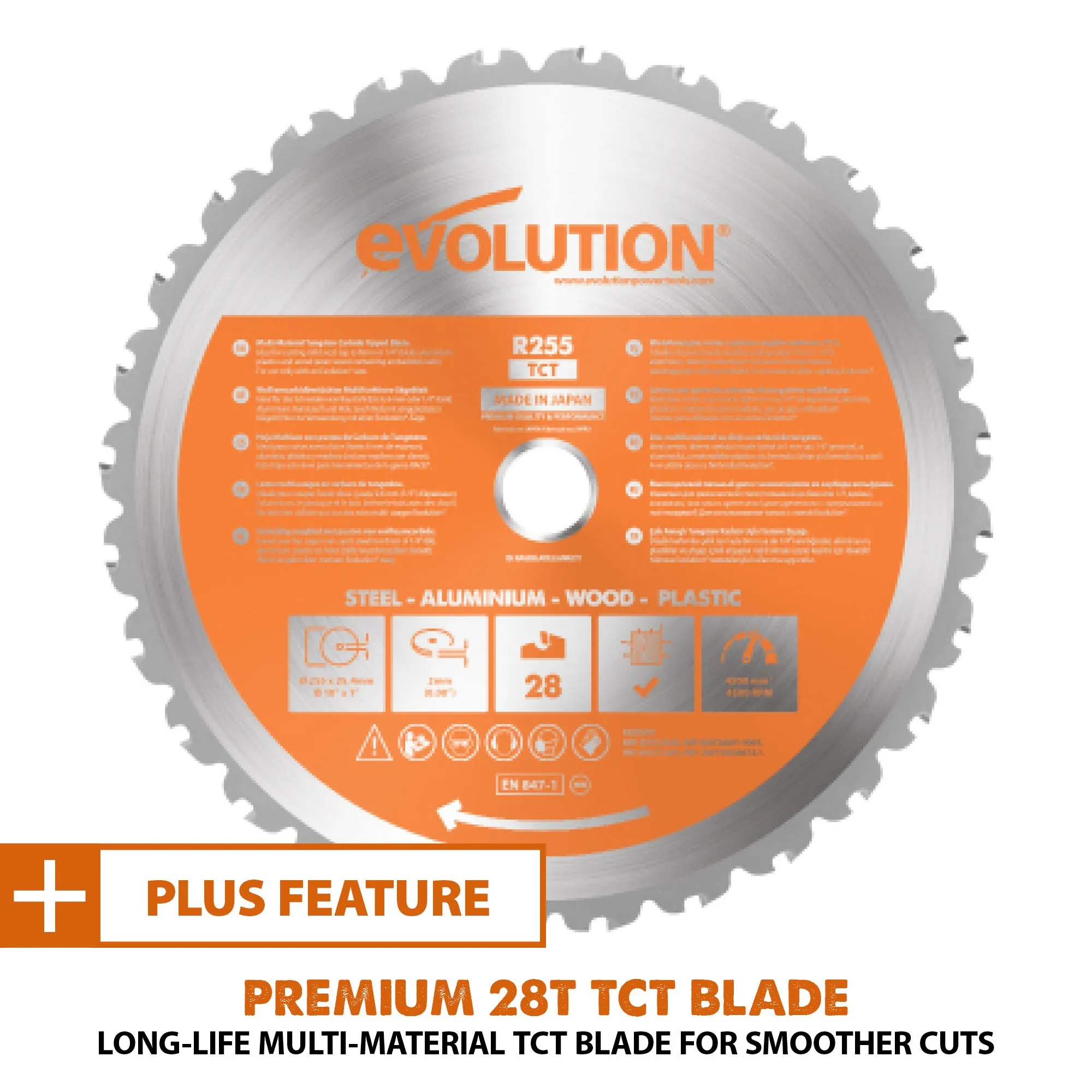 Evolution R255SMS-DB : Dual Bevel Sliding Miter Saw With 10 in. Multi-Material Cutting Blade