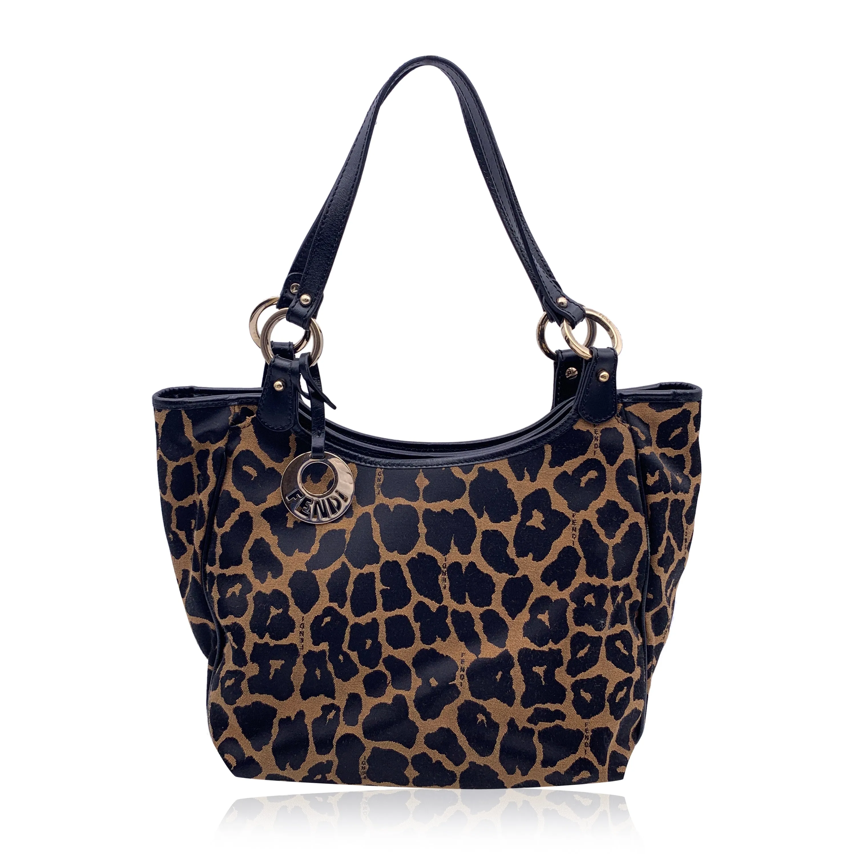 Fendi Animalier Leopard Canvas Tote Shopping Bag Handbag