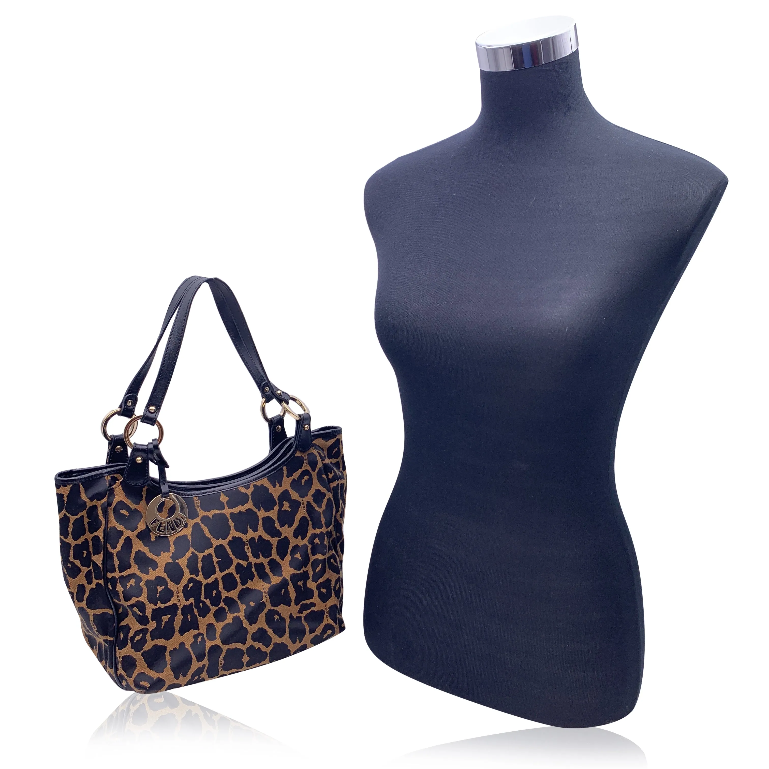 Fendi Animalier Leopard Canvas Tote Shopping Bag Handbag