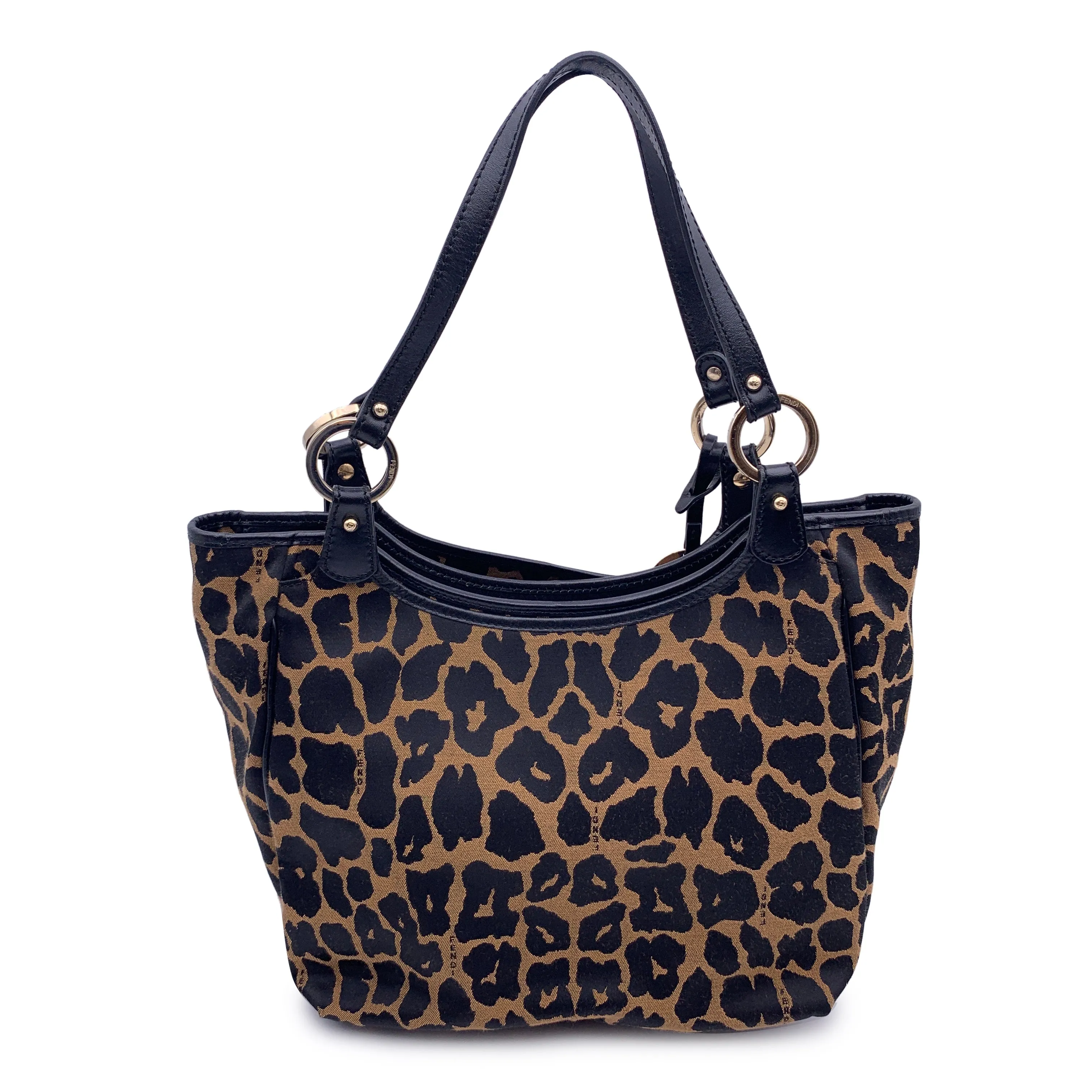 Fendi Animalier Leopard Canvas Tote Shopping Bag Handbag