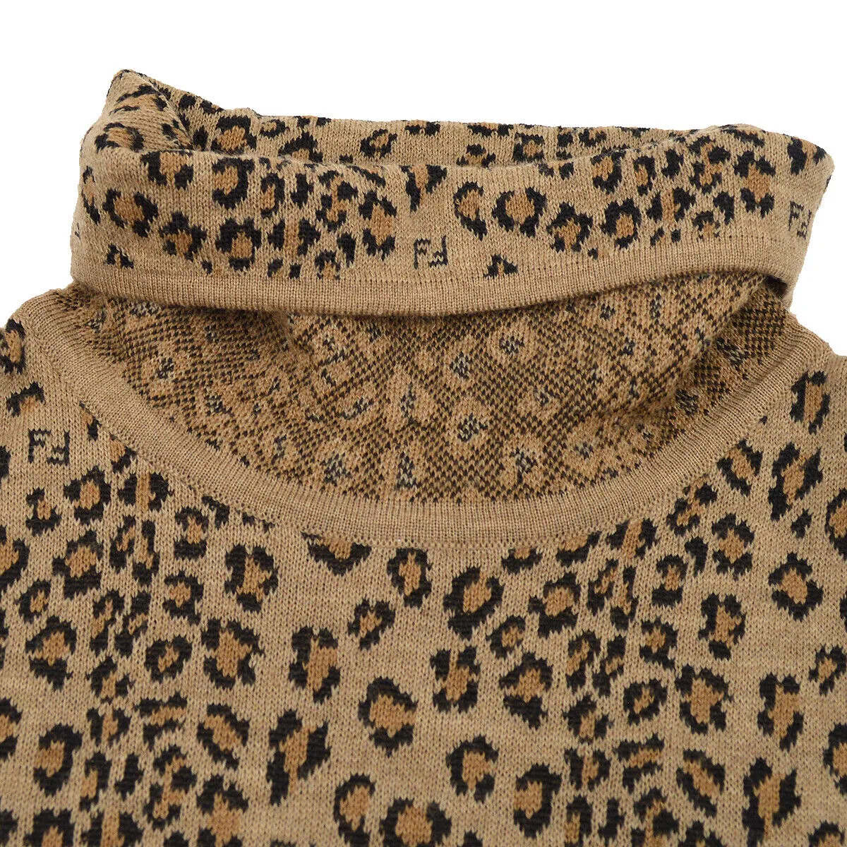 FENDI Leopard Pattern Set Up Long Sleeve Tops Skirt Brown Black Italy AK31748j