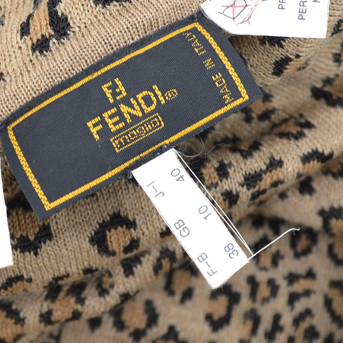 FENDI Leopard Pattern Set Up Long Sleeve Tops Skirt Brown Black Italy AK31748j