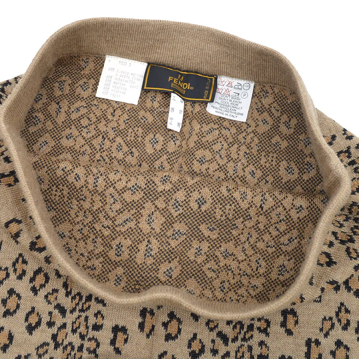 FENDI Leopard Pattern Set Up Long Sleeve Tops Skirt Brown Black Italy AK31748j