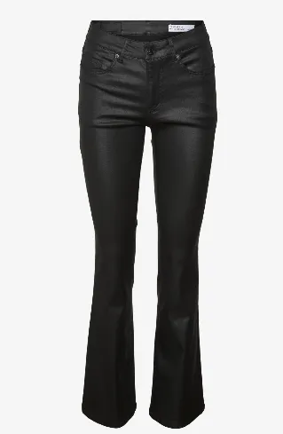 Flash Black Mid Rise Coated Flared Jeans