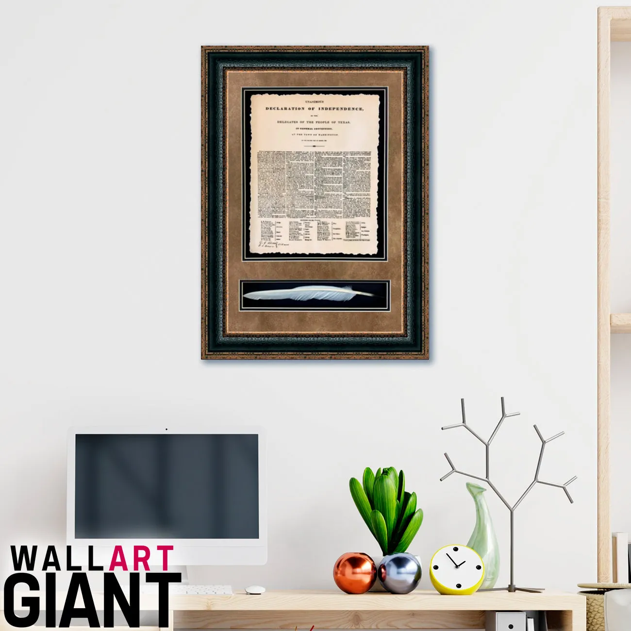 Framed Texas Declaration of Independence with Quill Shadowbox | Historic Document with Quill in Double Mat | 29L X 23W" Inches