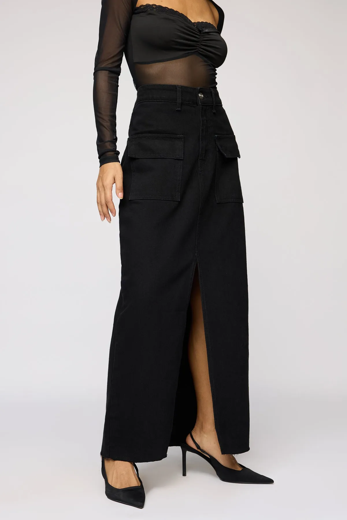 Gothic Black Front Slit Denim Skirt