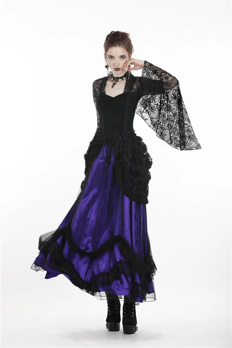 Gothic lace mesh satin long skirt KW139