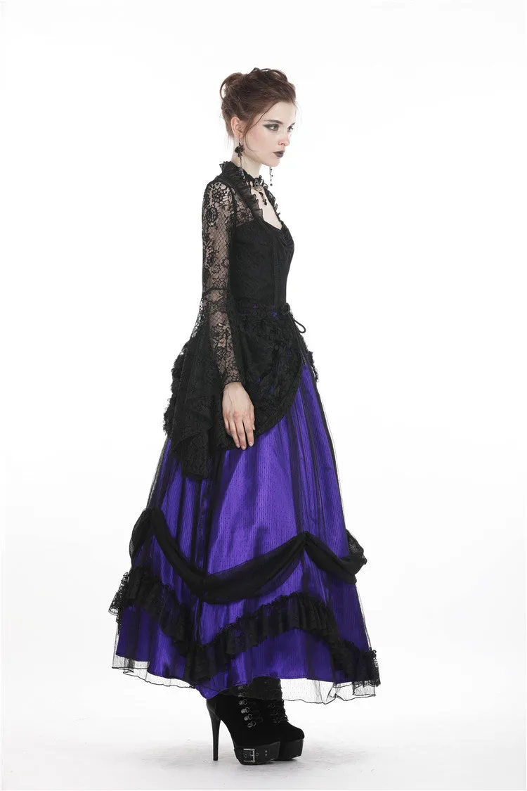 Gothic lace mesh satin long skirt KW139