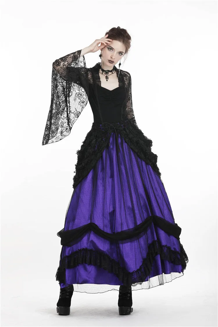 Gothic lace mesh satin long skirt KW139