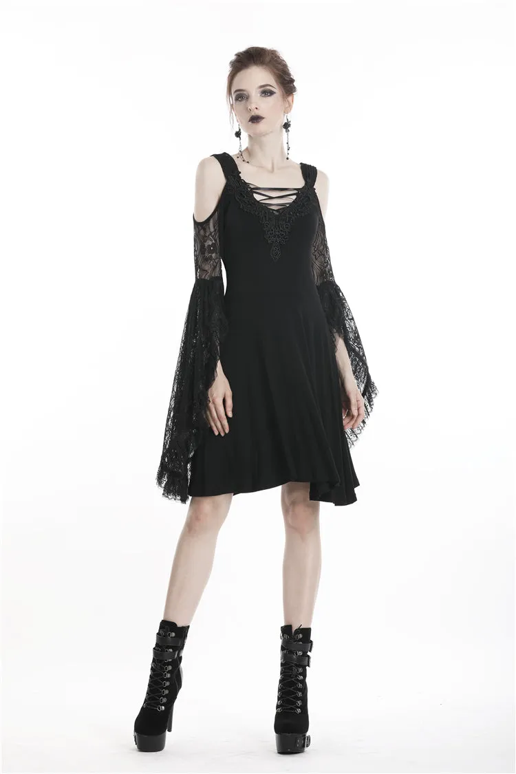 Gothic lace up chest dress with big lace sleeves DW289