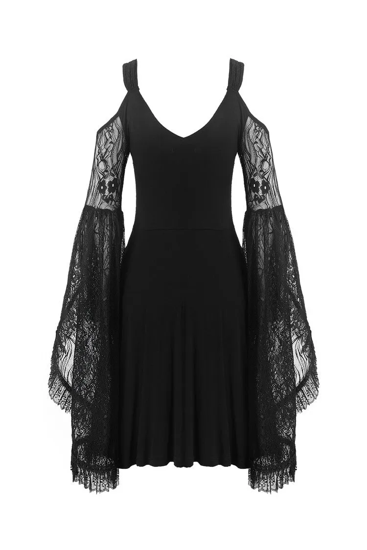 Gothic lace up chest dress with big lace sleeves DW289