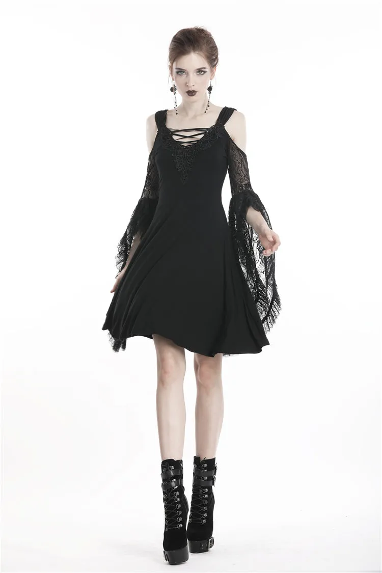 Gothic lace up chest dress with big lace sleeves DW289