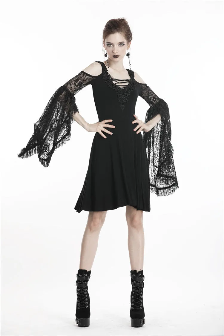 Gothic lace up chest dress with big lace sleeves DW289