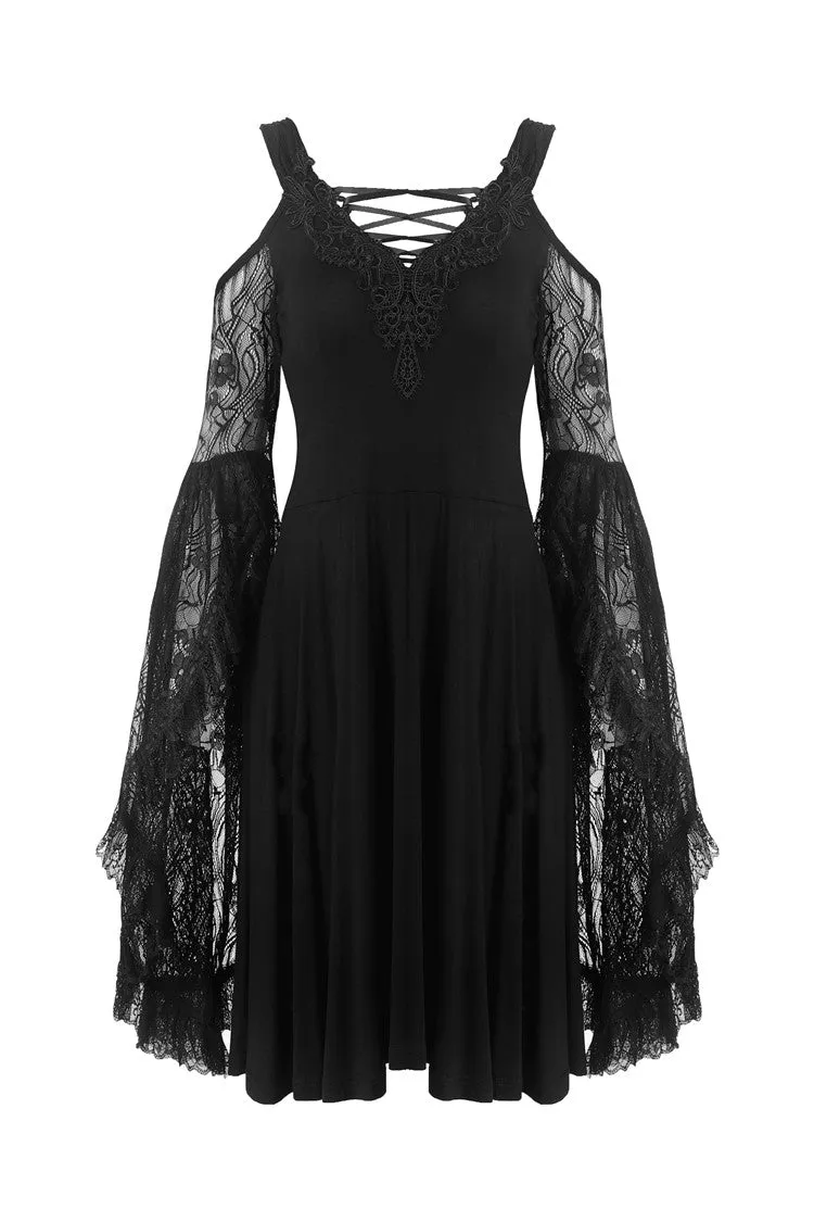 Gothic lace up chest dress with big lace sleeves DW289