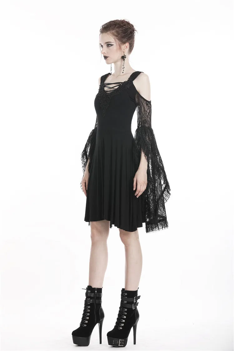 Gothic lace up chest dress with big lace sleeves DW289