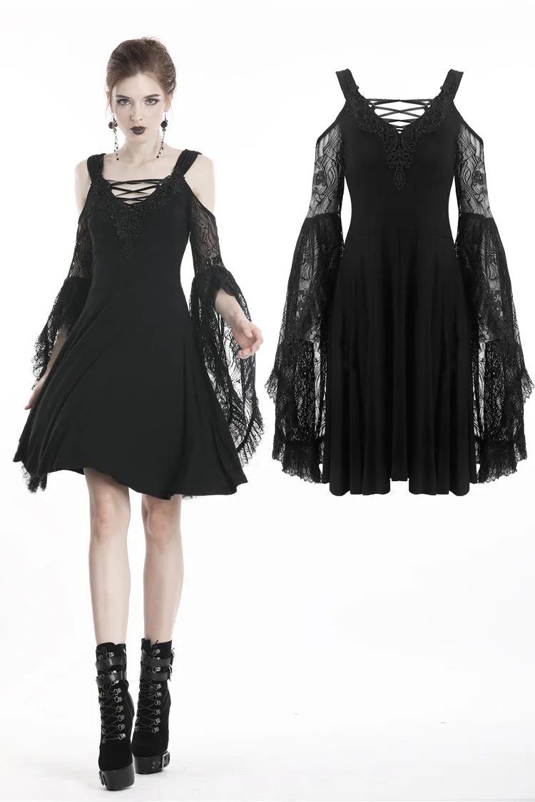 Gothic lace up chest dress with big lace sleeves DW289