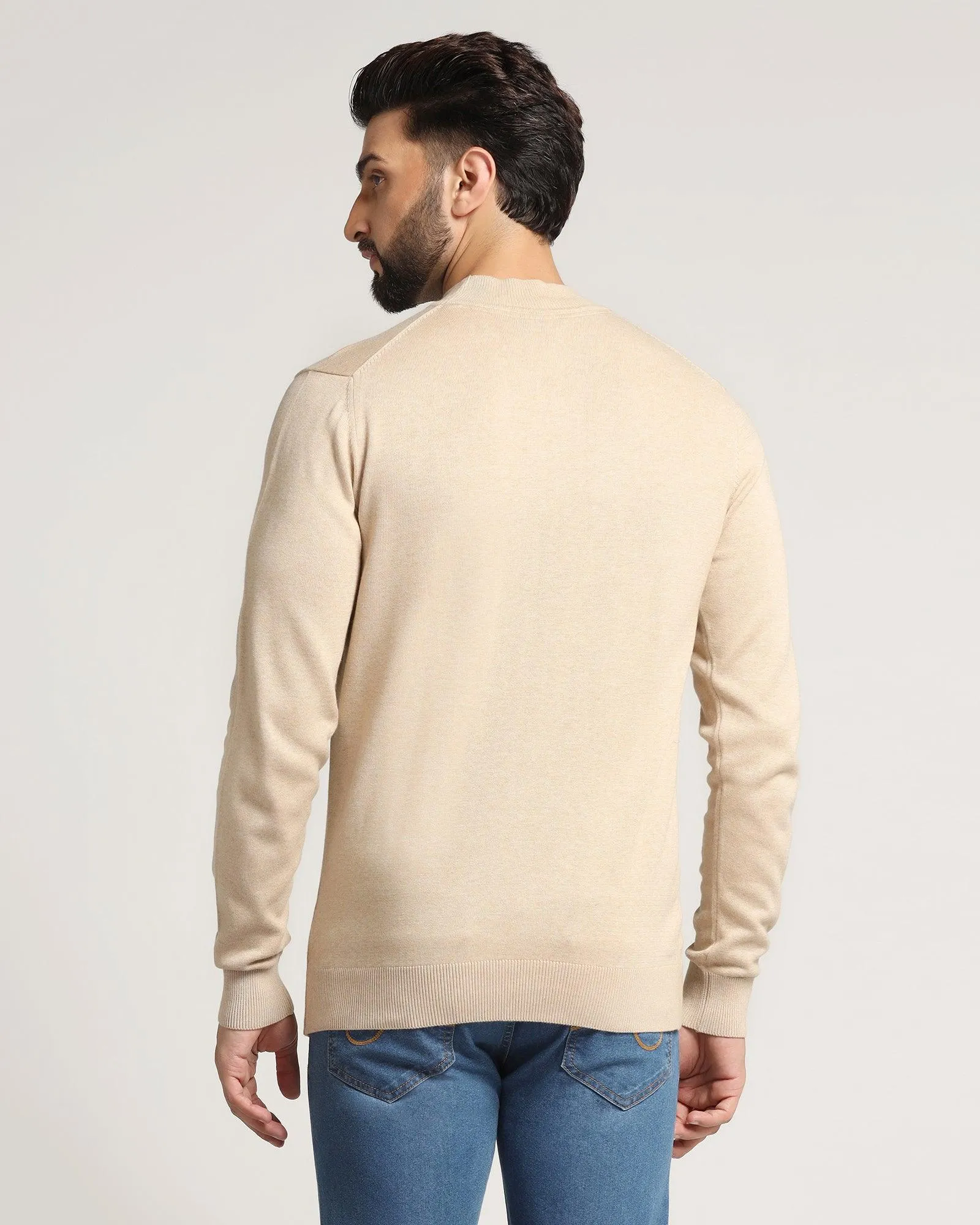 High Neck Beige Solid Sweater - Dexter