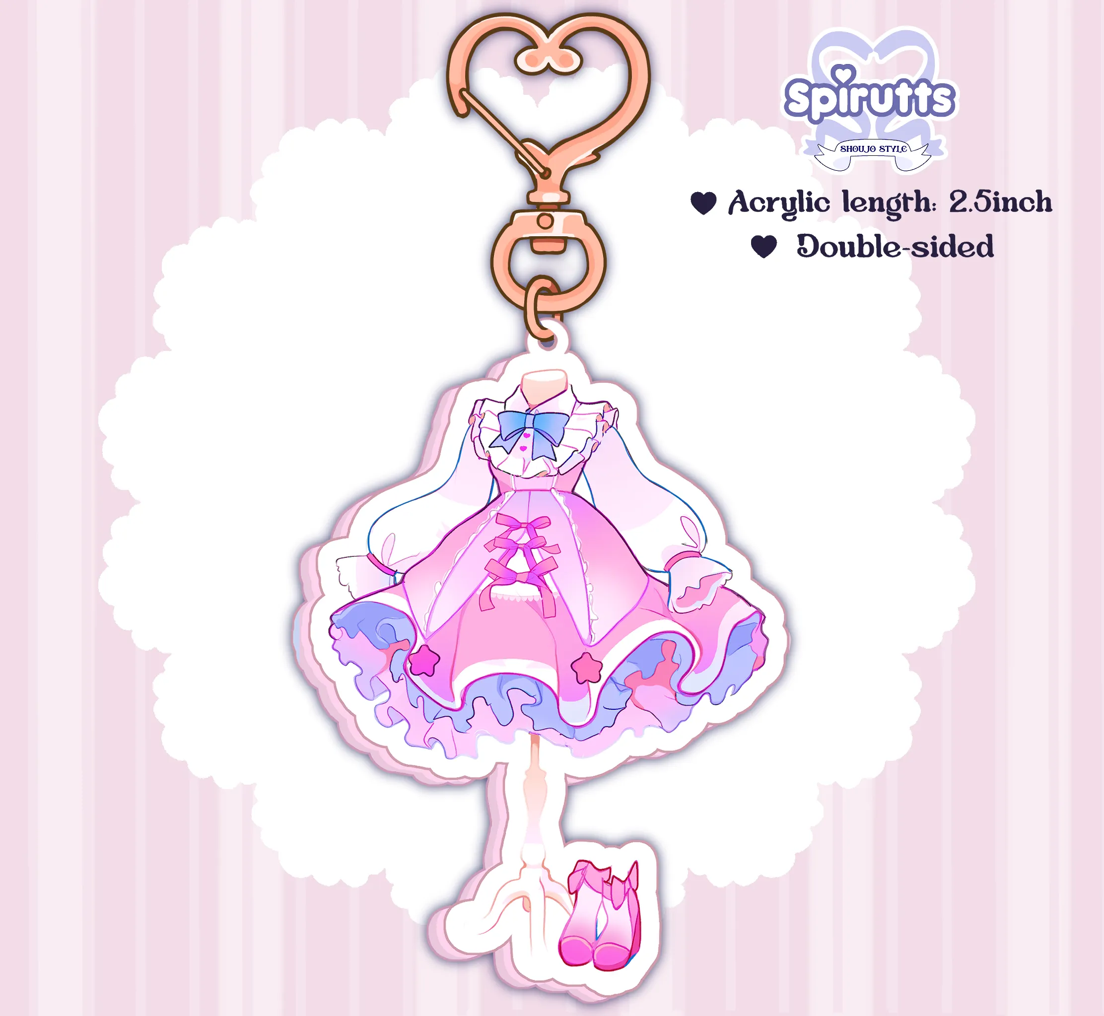 KEYCHAIN(S) - EGL Lolita dresses! - Double-sided acrylic/Heart-shaped RoseGold Chain/Charm