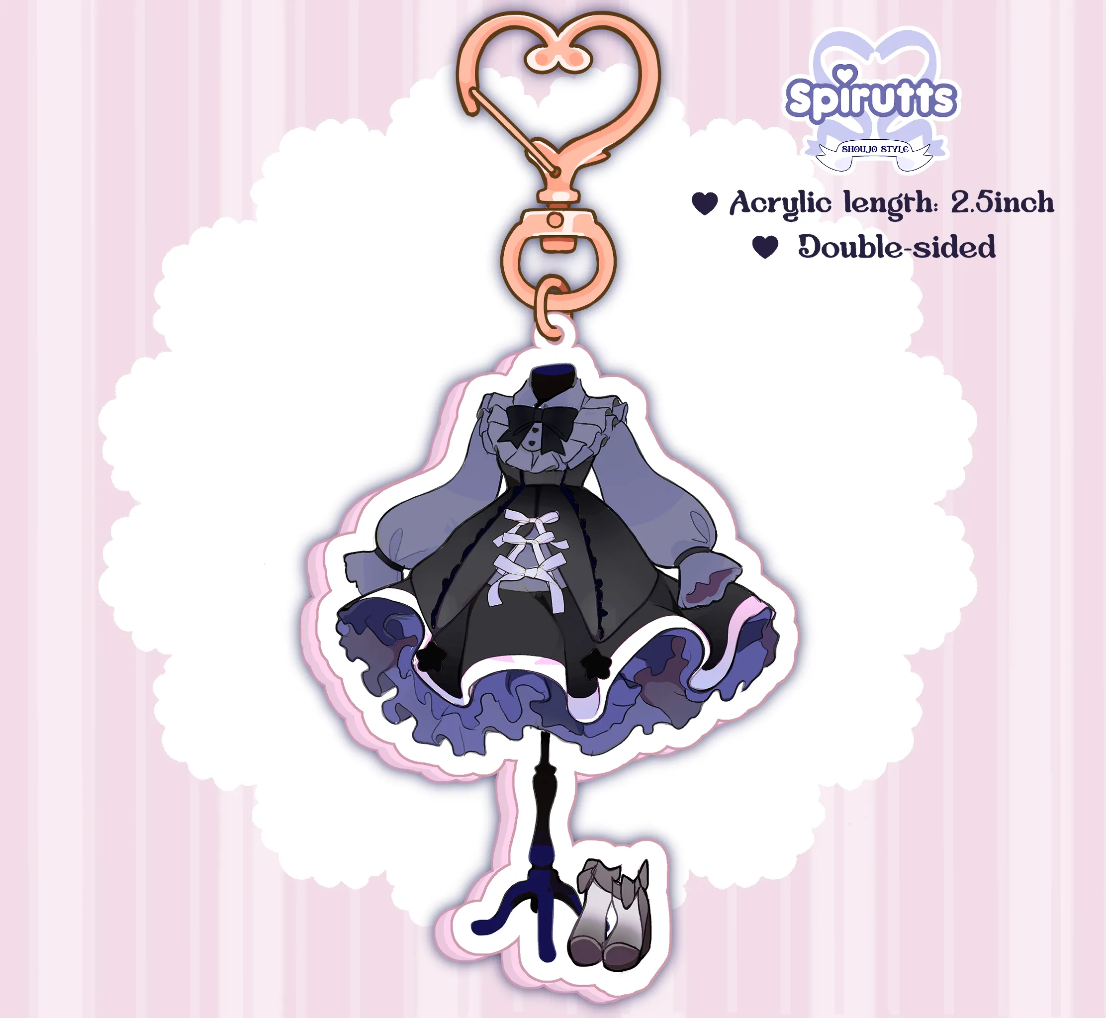 KEYCHAIN(S) - EGL Lolita dresses! - Double-sided acrylic/Heart-shaped RoseGold Chain/Charm