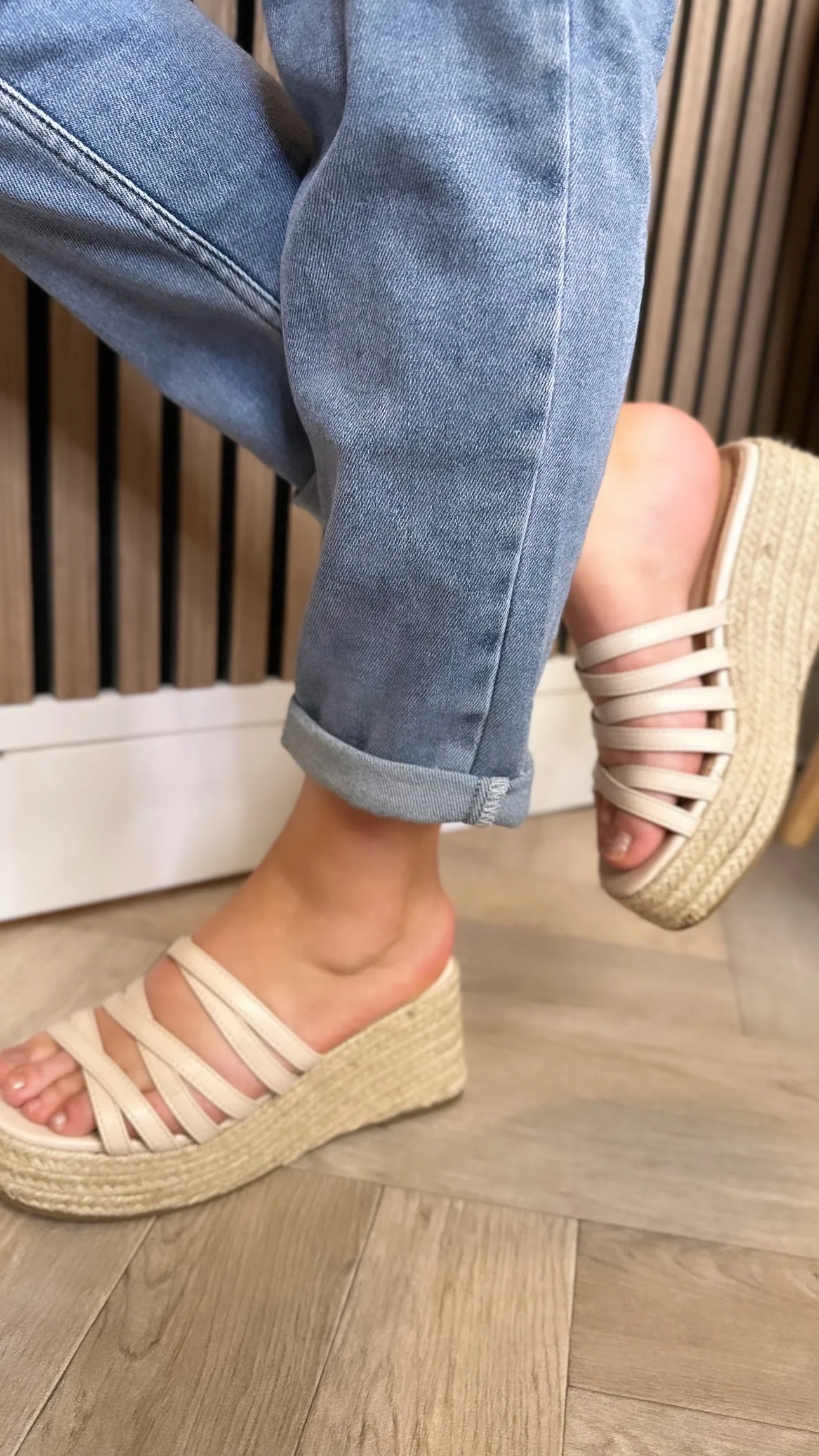 Kizzy Beige Strappy Wedge Sandals