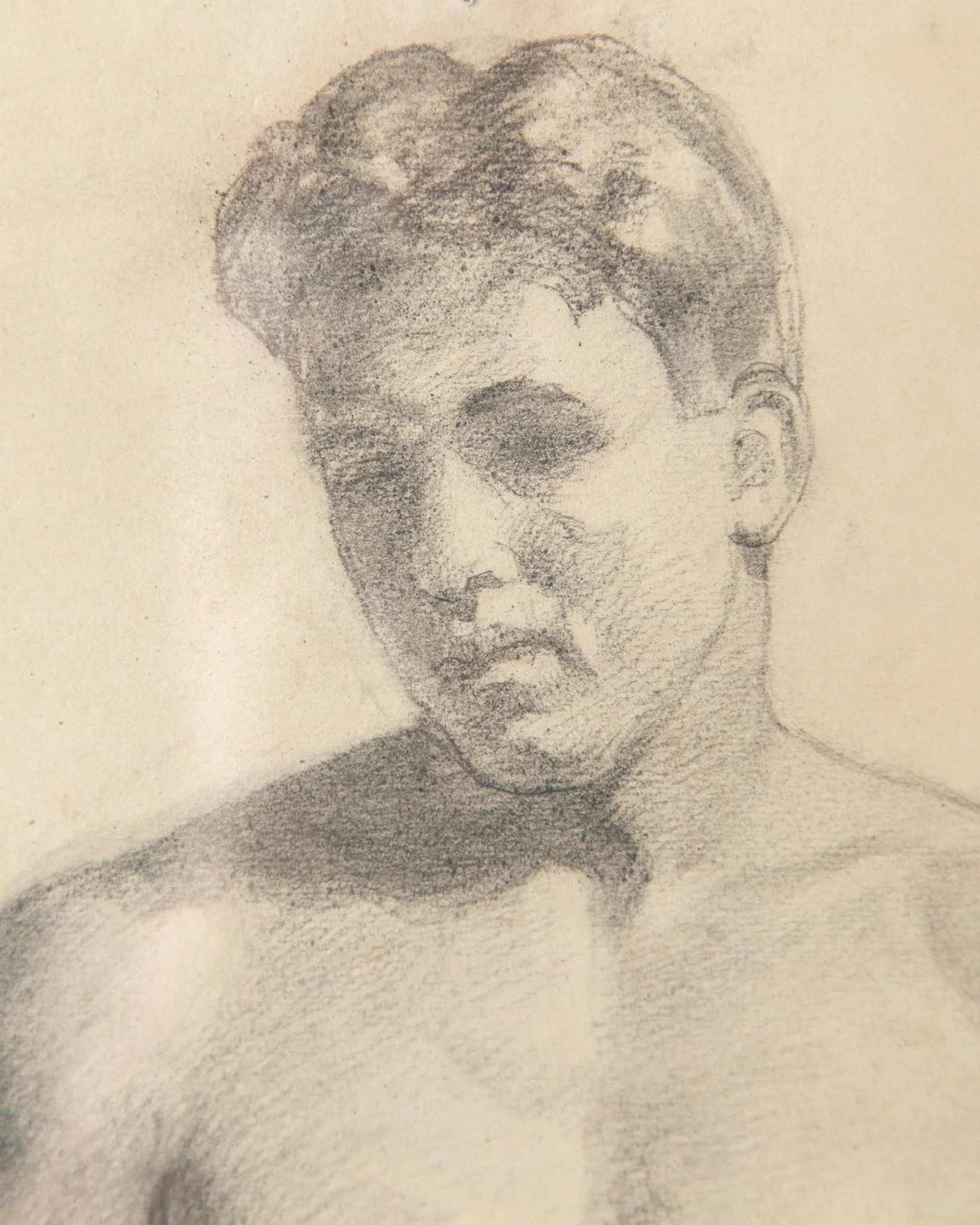 Large Framed Nude Male Pencil Sketch from 1953