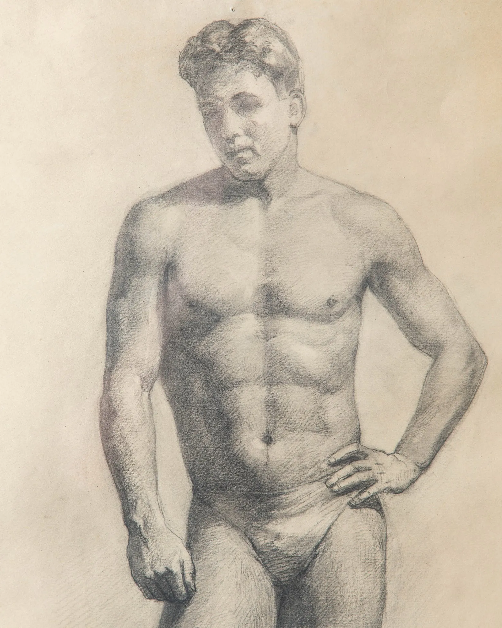 Large Framed Nude Male Pencil Sketch from 1953