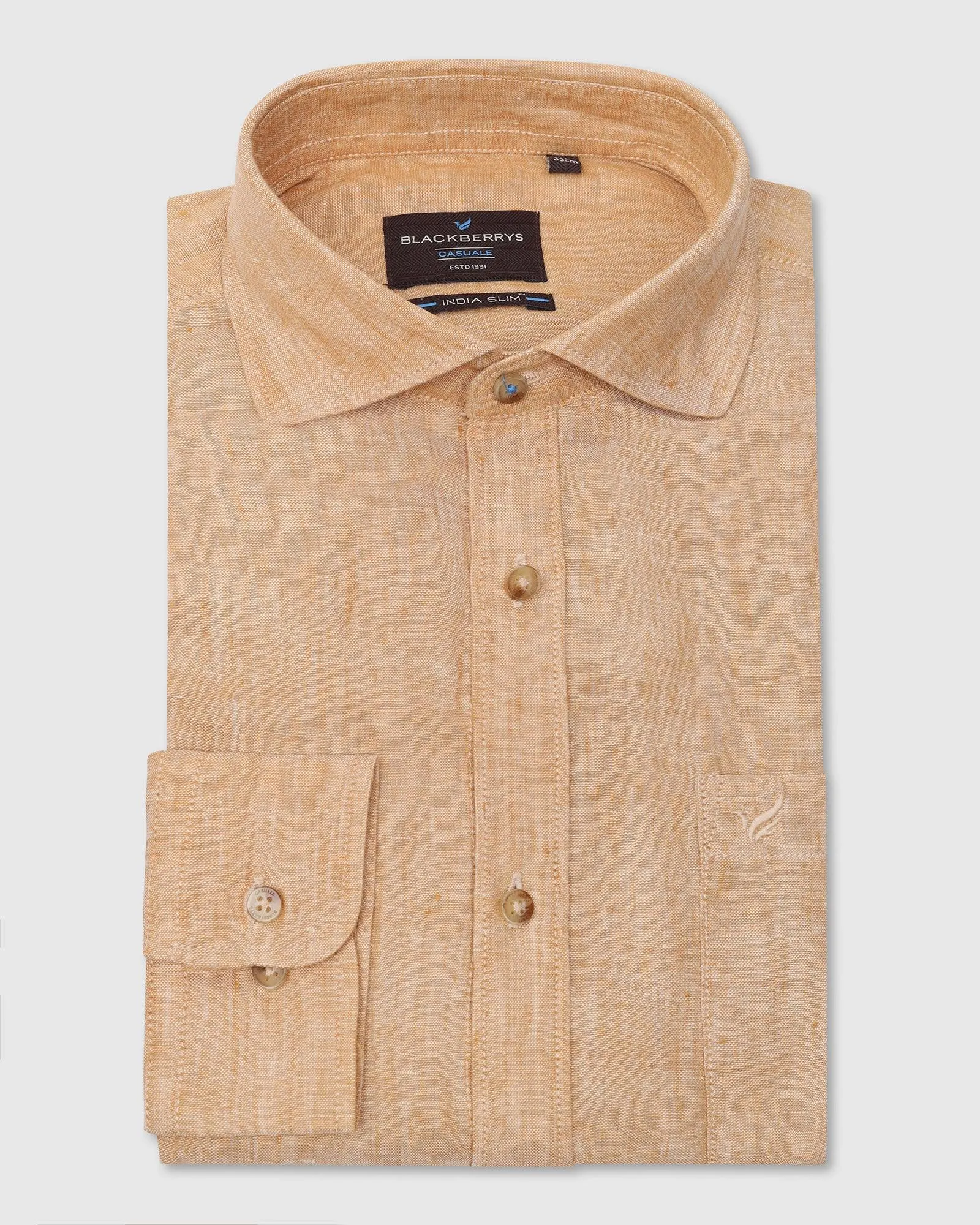 Linen Casual Beige Solid Shirt - Stefan