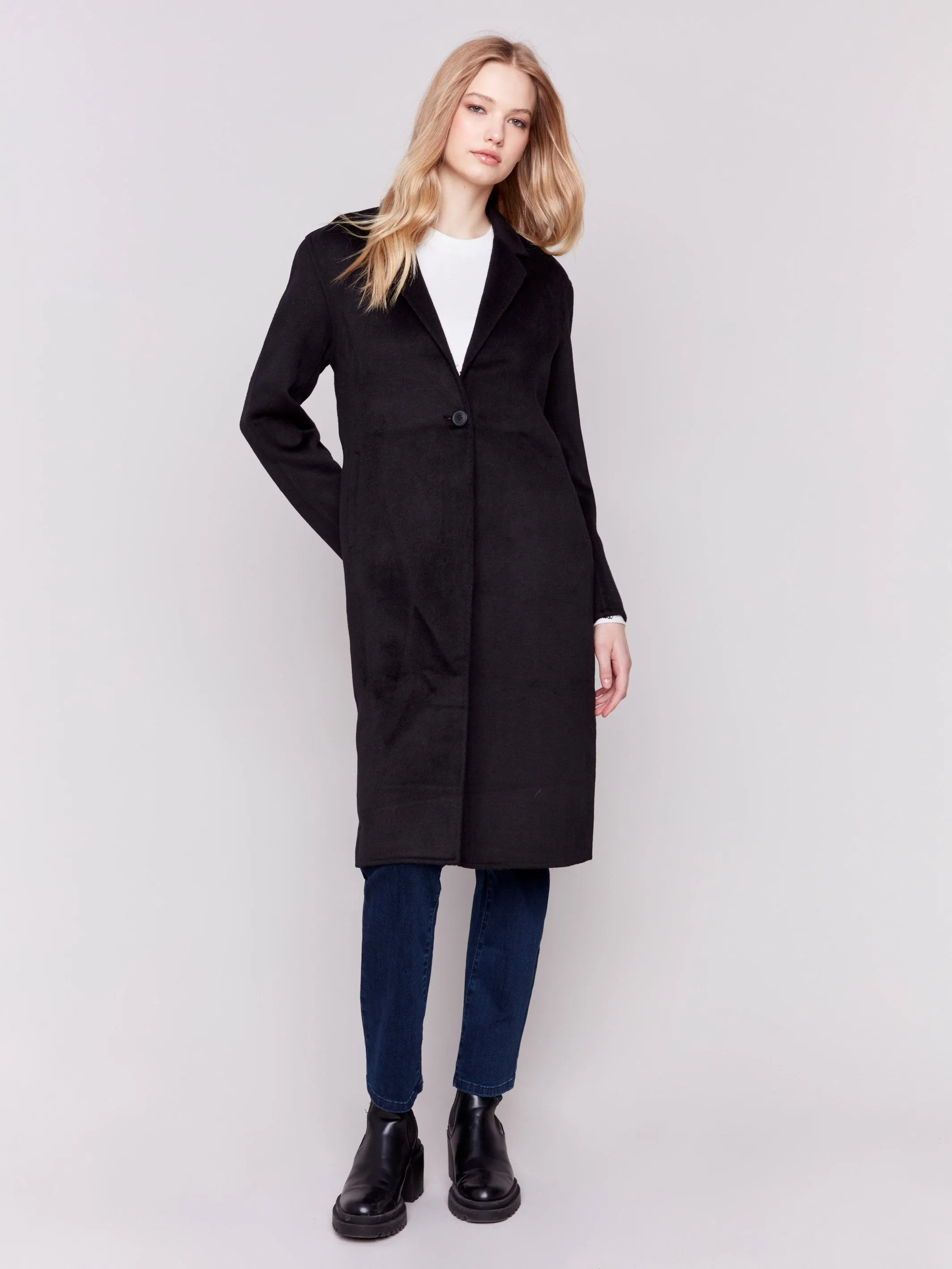 Long Double-Faced Wool Coat - Black