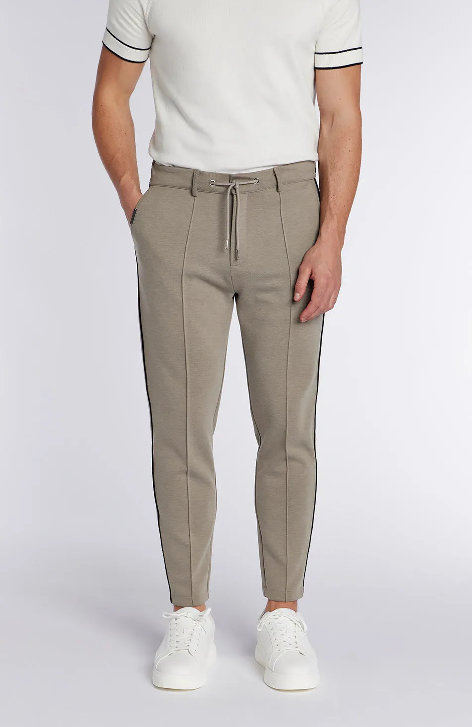 Lowell Slim Piping Trousers in Taupe