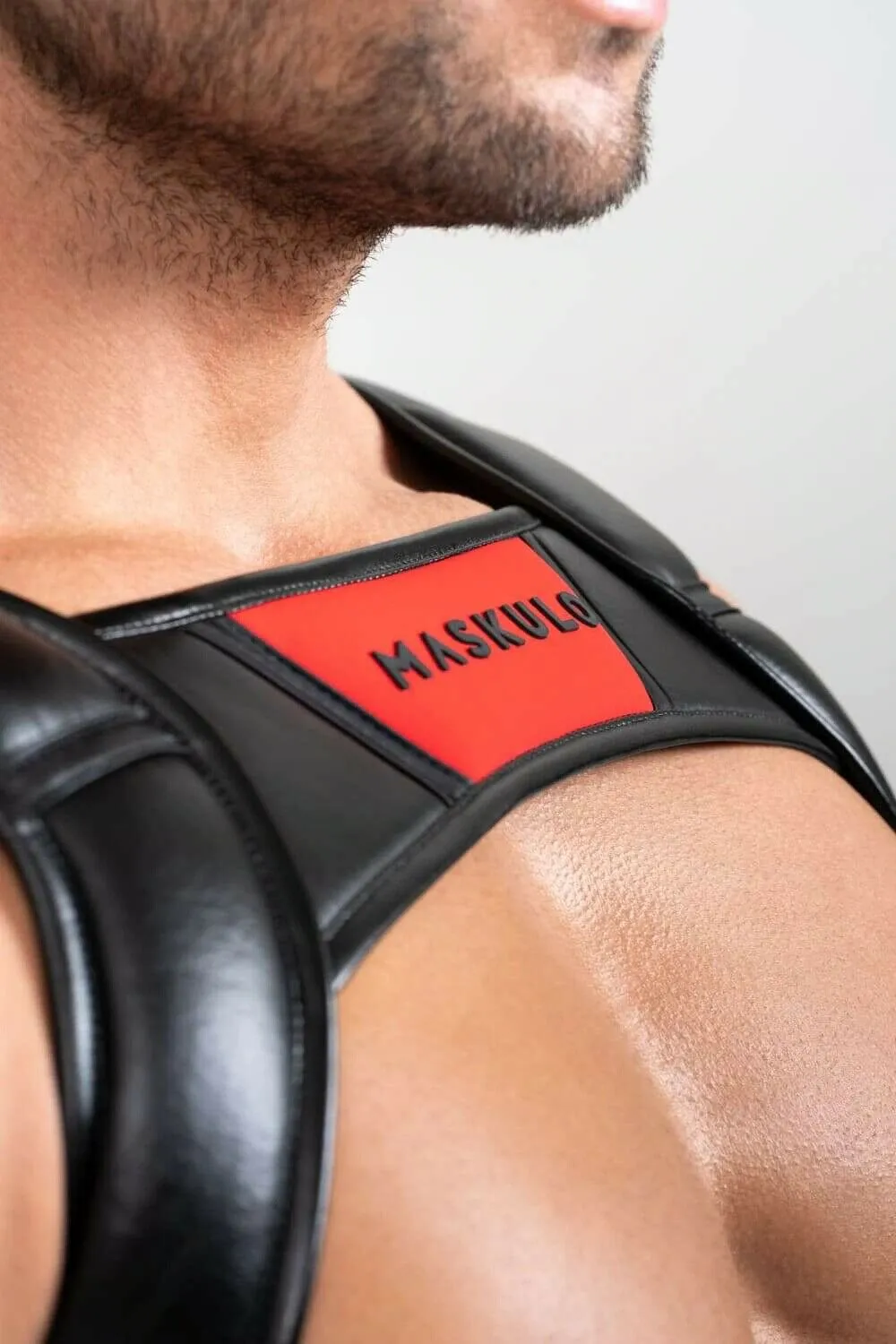 MASKULO Harness Bulldog 3D Rubber Logo Ring Snaps Leatherette Piping HR200-10 31