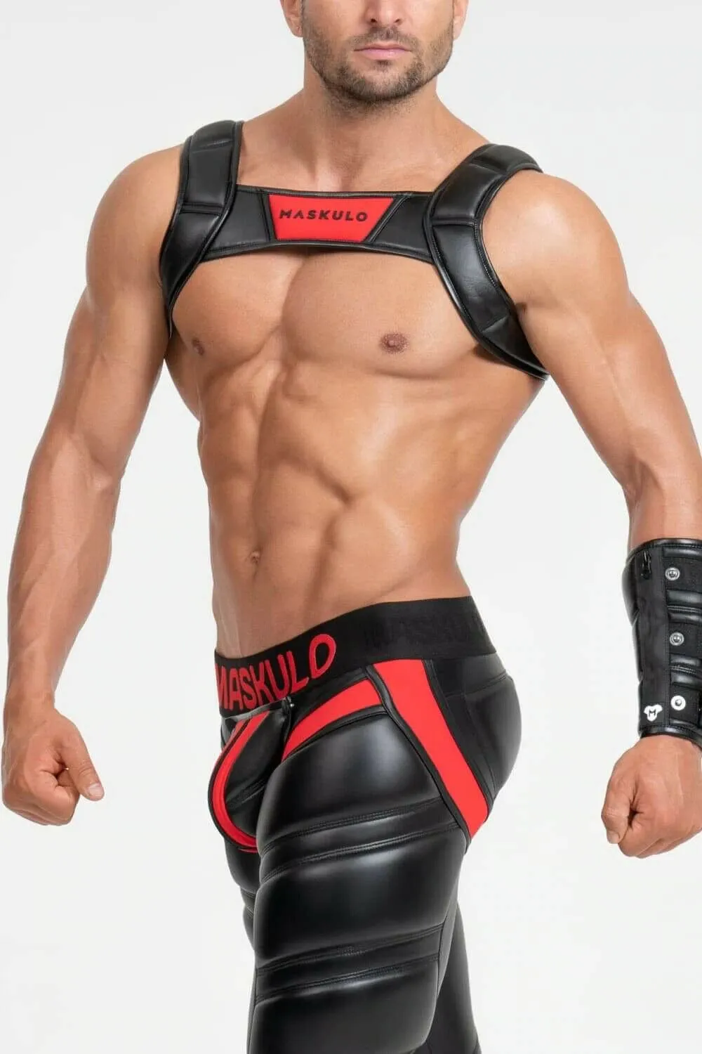 MASKULO Harness Bulldog 3D Rubber Logo Ring Snaps Leatherette Piping HR200-10 31