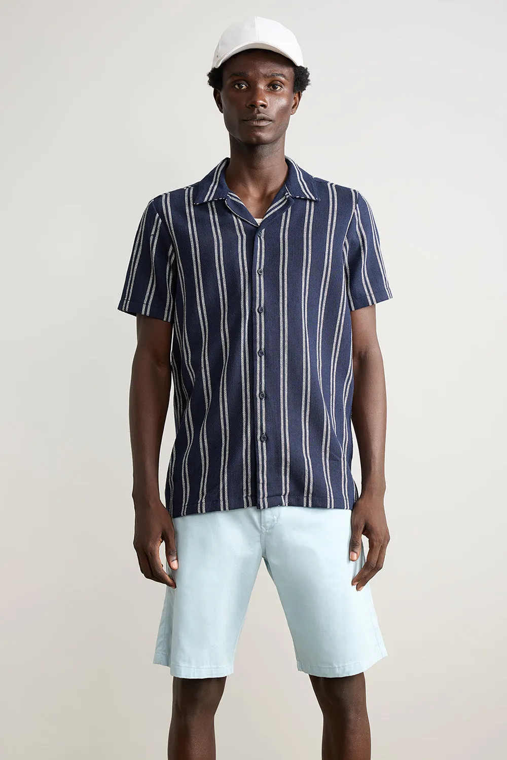 Matty Oversized Men's Shirt - Navy/White Stripe