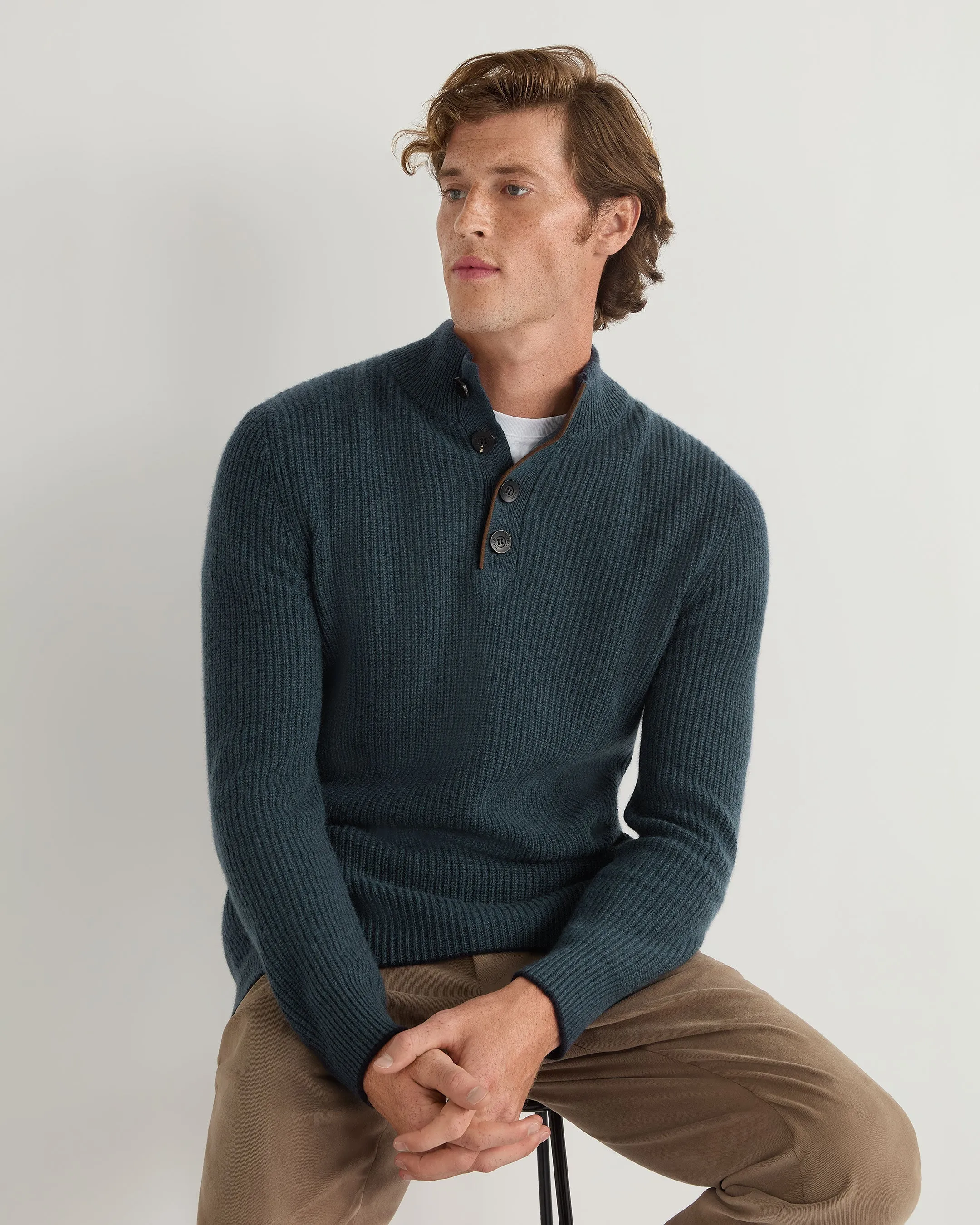 Men's Beauchamp Half Button Cashmere Jumper Caviar Blue