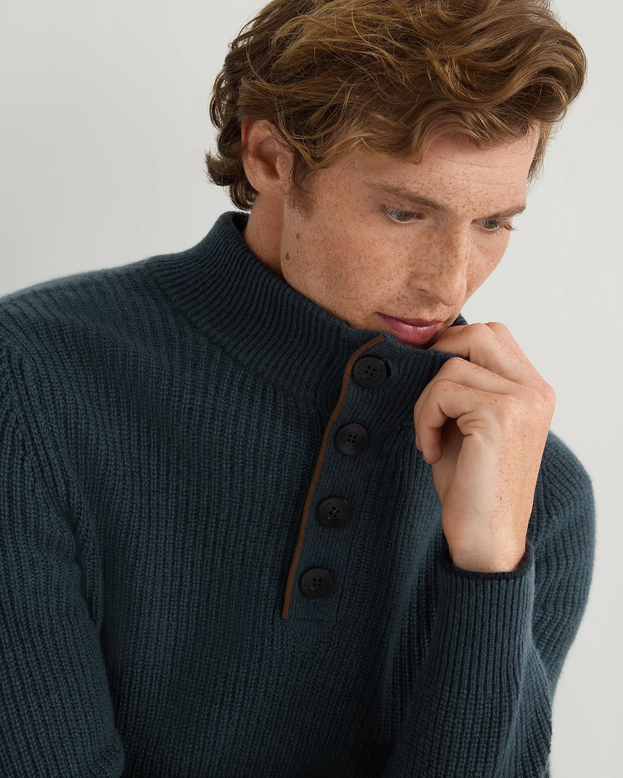 Men's Beauchamp Half Button Cashmere Jumper Caviar Blue