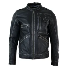 Men's Biker Motorcycle Distressed Brown Bomber Winter Leather Jacket