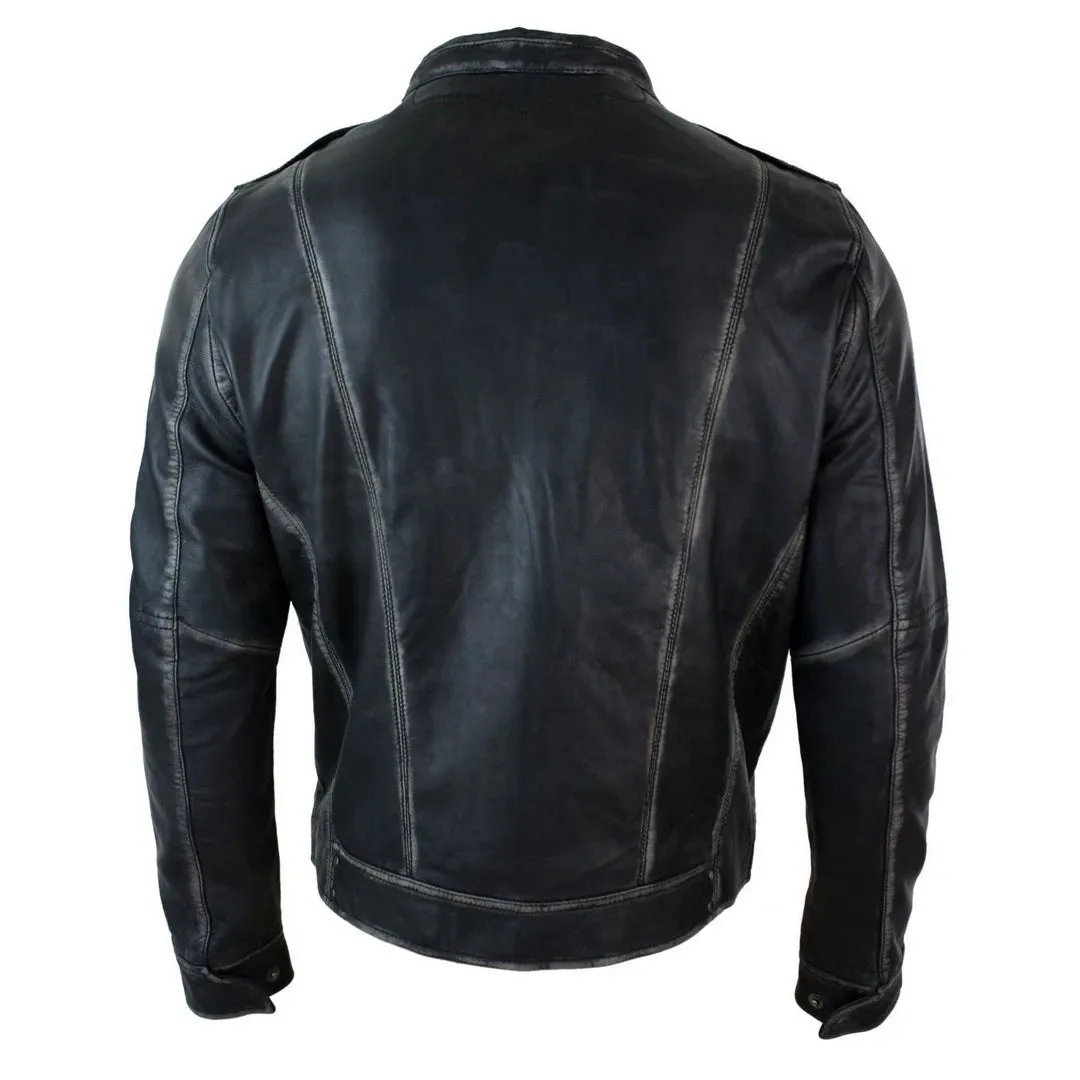 Men's Biker Motorcycle Distressed Brown Bomber Winter Leather Jacket