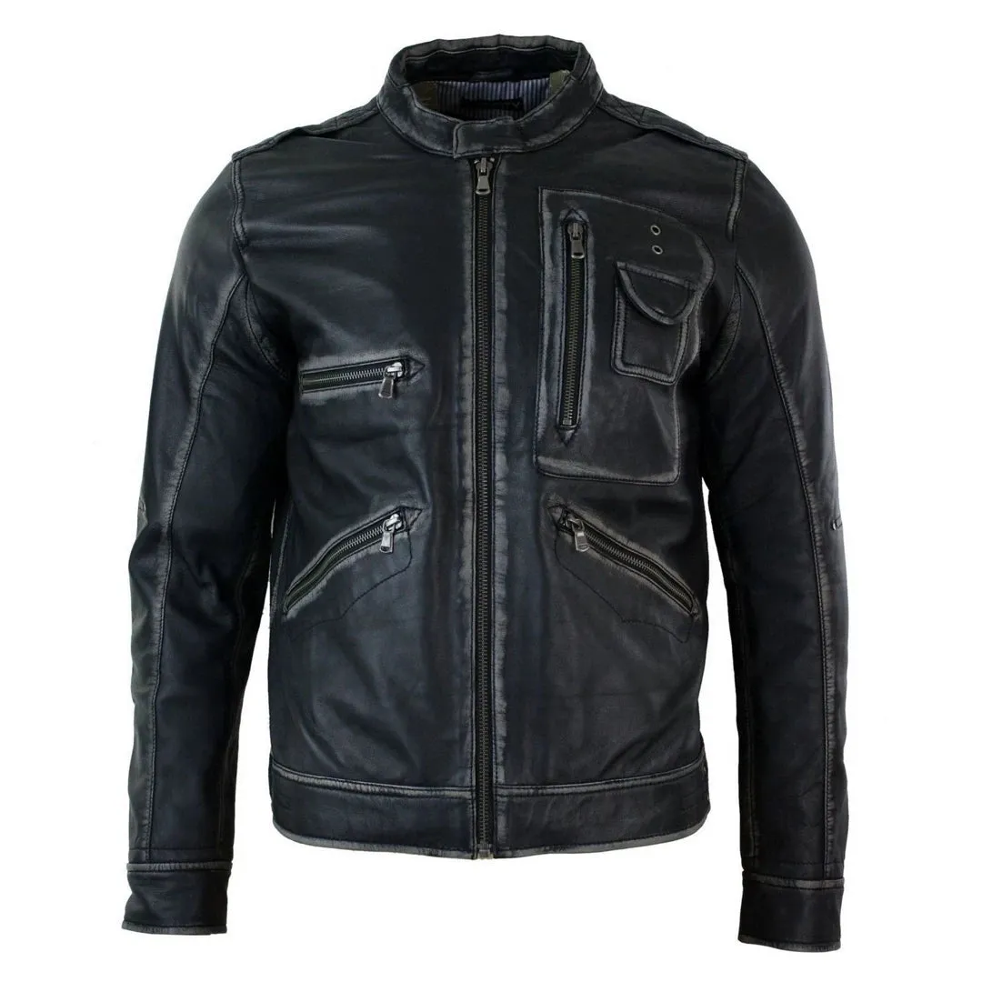 Men's Biker Motorcycle Distressed Brown Bomber Winter Leather Jacket