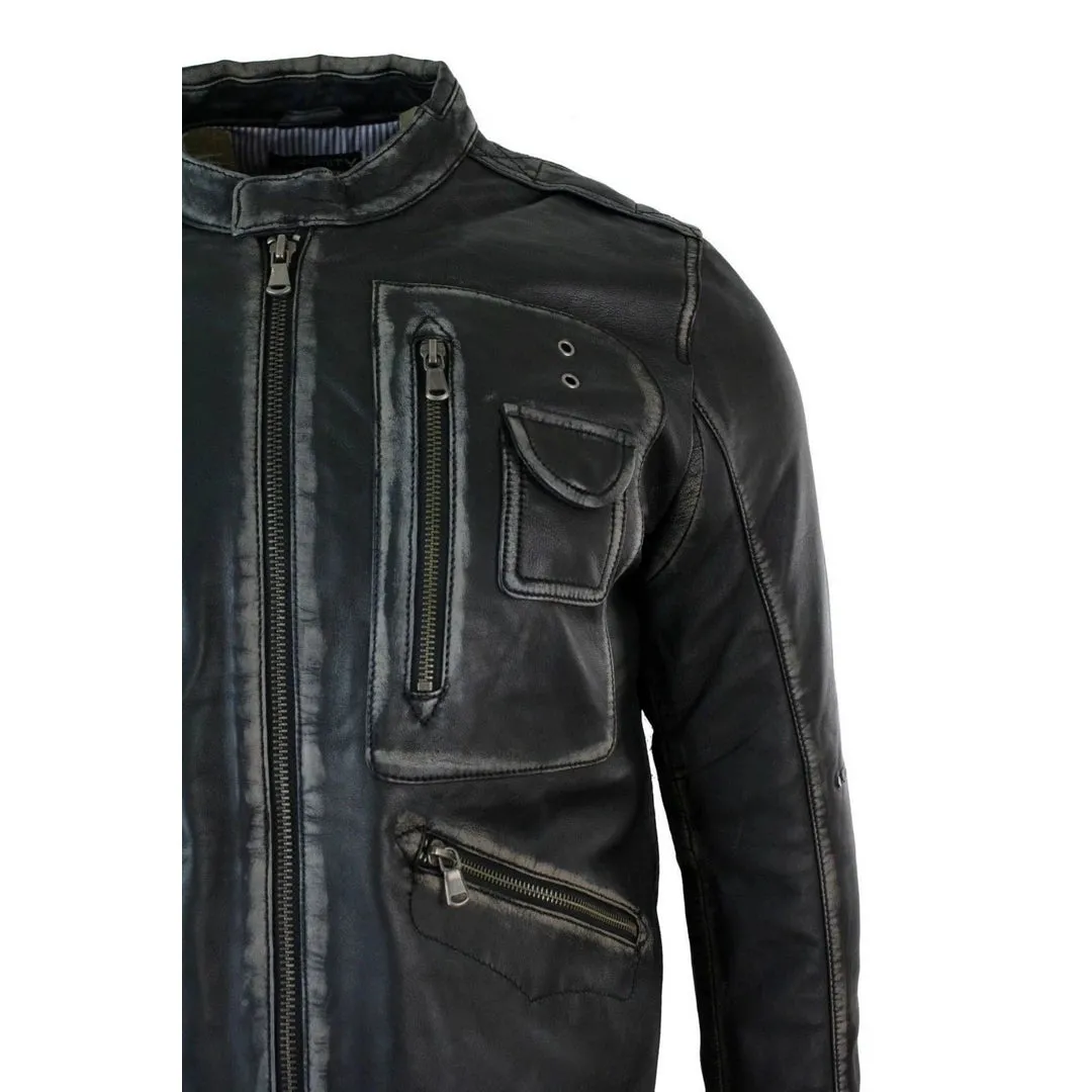 Men's Biker Motorcycle Distressed Brown Bomber Winter Leather Jacket