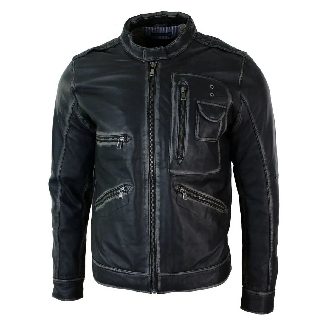 Men's Biker Motorcycle Distressed Brown Bomber Winter Leather Jacket