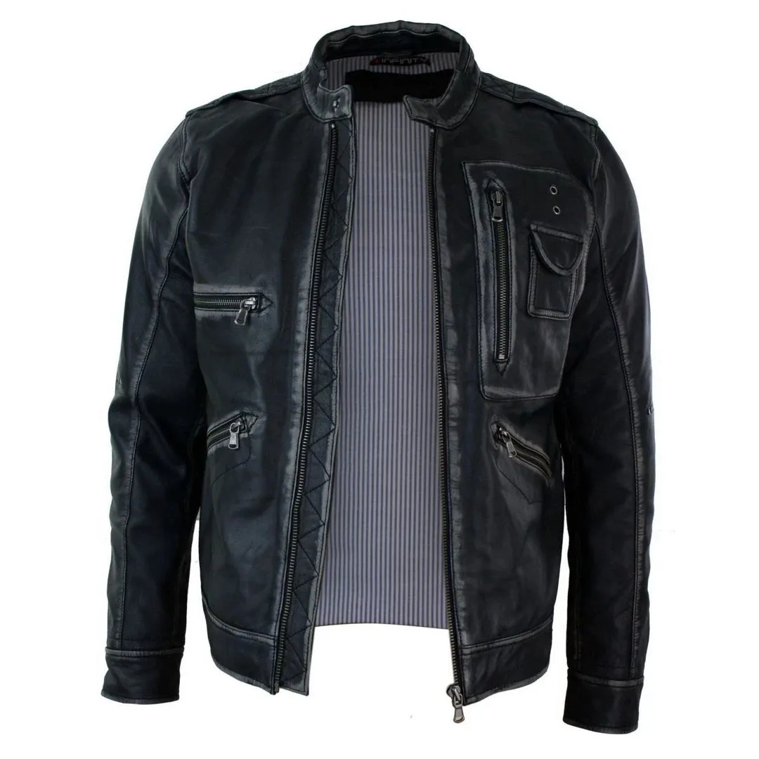 Men's Biker Motorcycle Distressed Brown Bomber Winter Leather Jacket