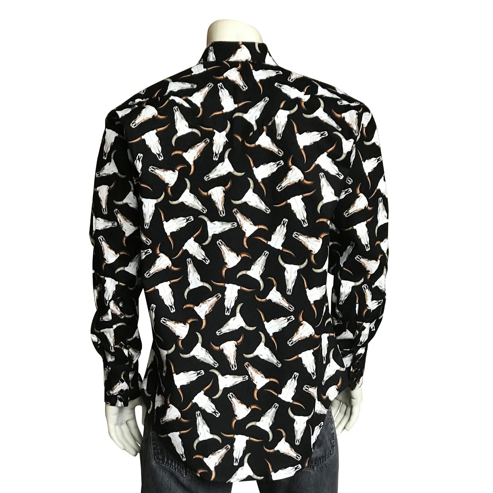 Men's Bison Skulls Print Western Shirt in Black