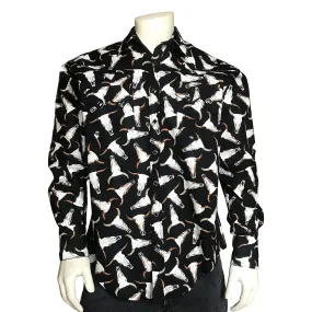 Men's Bison Skulls Print Western Shirt in Black