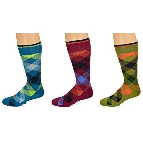 Men's Dress Casual 3 Pair Pack Combed Cotton Crew Argyle Socks