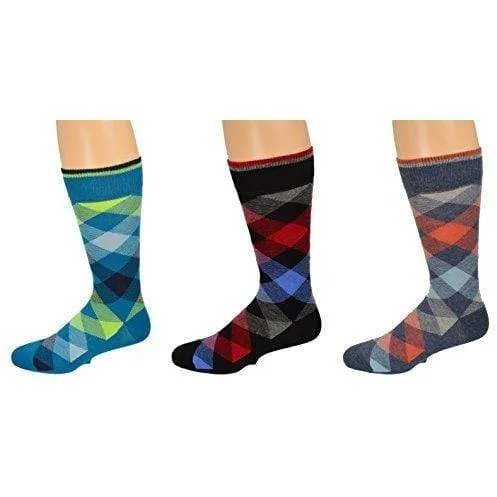 Men's Dress Casual 3 Pair Pack Combed Cotton Crew Argyle Socks