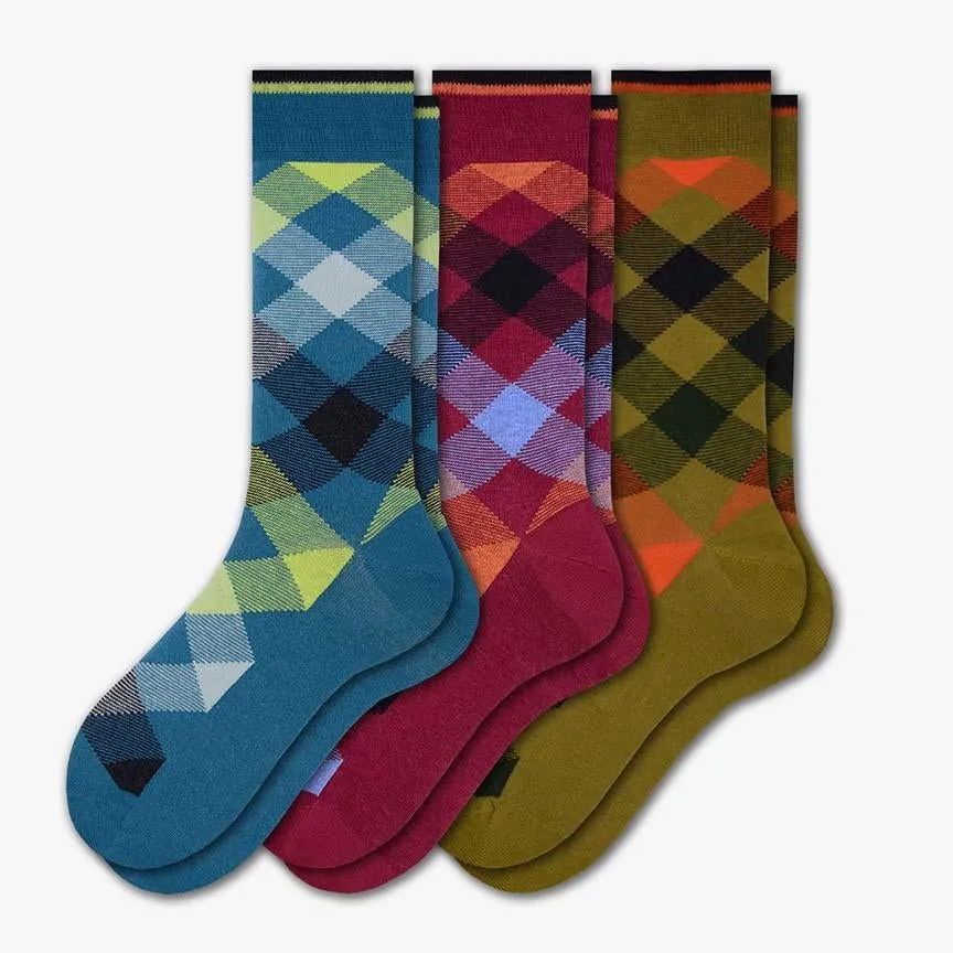 Men's Dress Casual 3 Pair Pack Combed Cotton Crew Argyle Socks