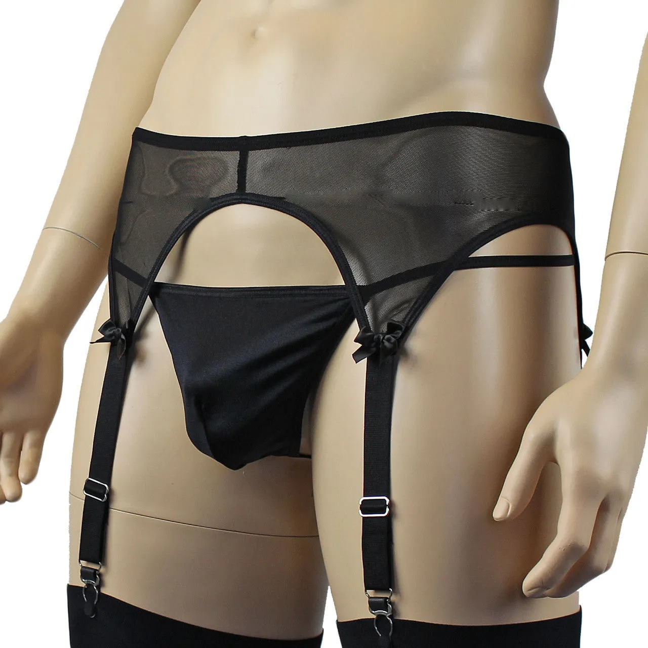 Mens Exotic Sheer Mesh Suspender Garterbelt Black