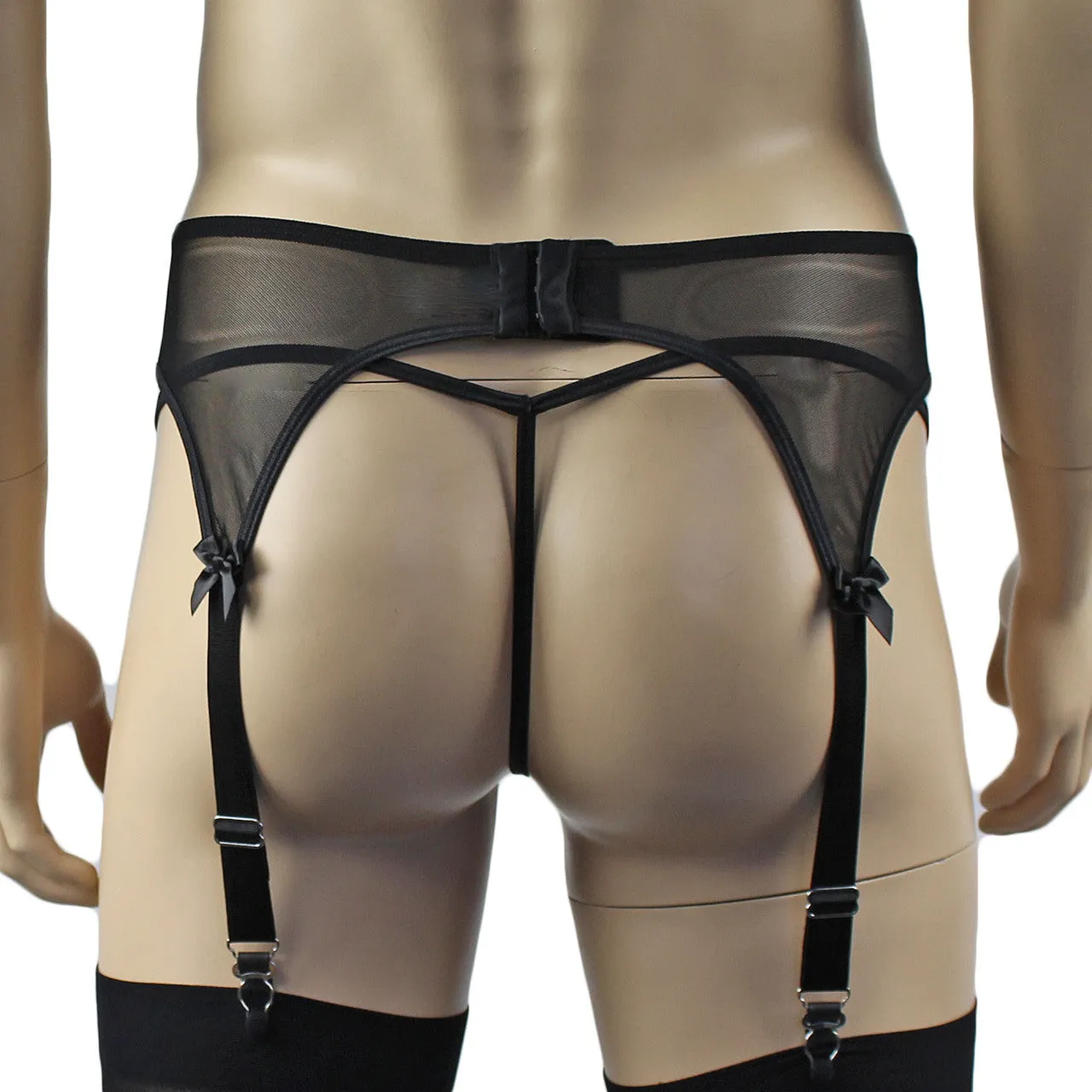 Mens Exotic Sheer Mesh Suspender Garterbelt Black