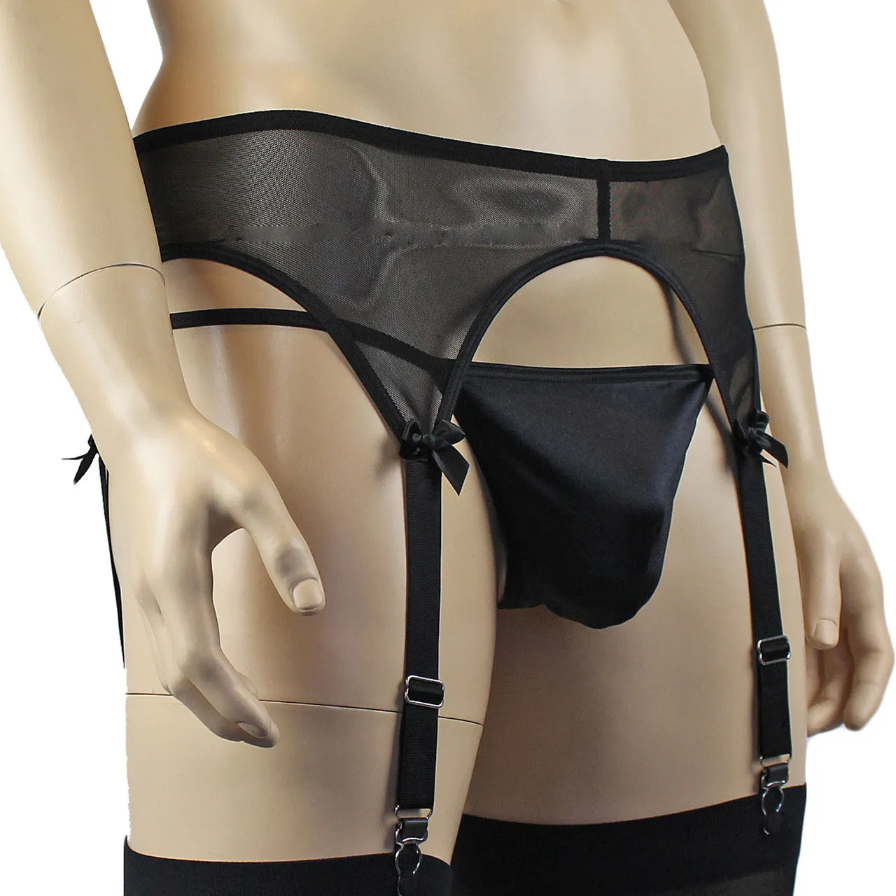 Mens Exotic Sheer Mesh Suspender Garterbelt Black