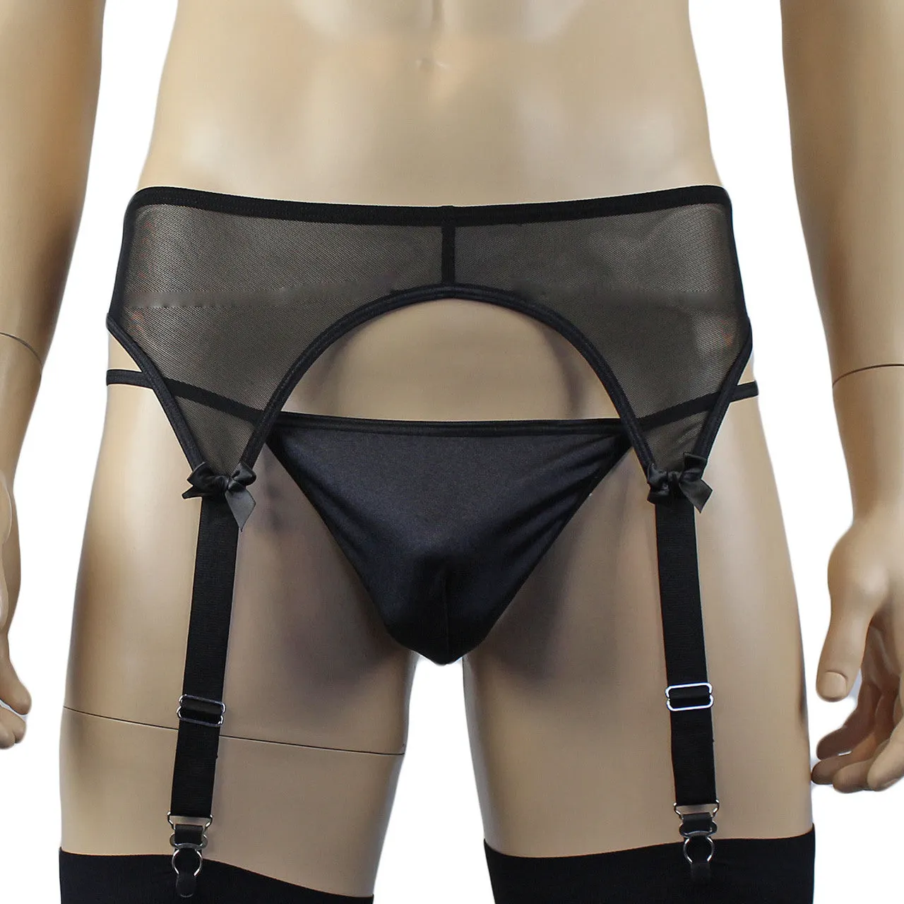 Mens Exotic Sheer Mesh Suspender Garterbelt Black