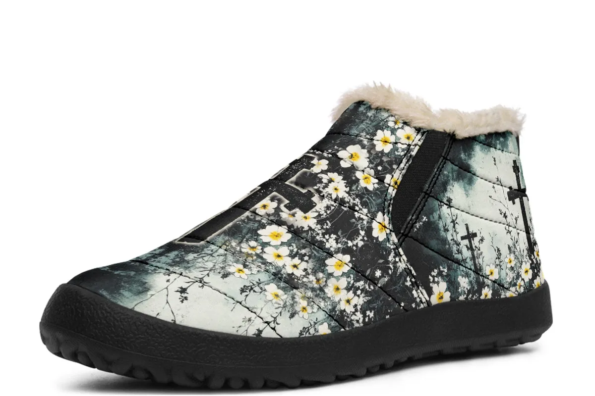 Mourning Petals Winter Sneakers - Warm & Easy Slip-On Shoes Lined with Vegan Wool with Anti-Slip Soles